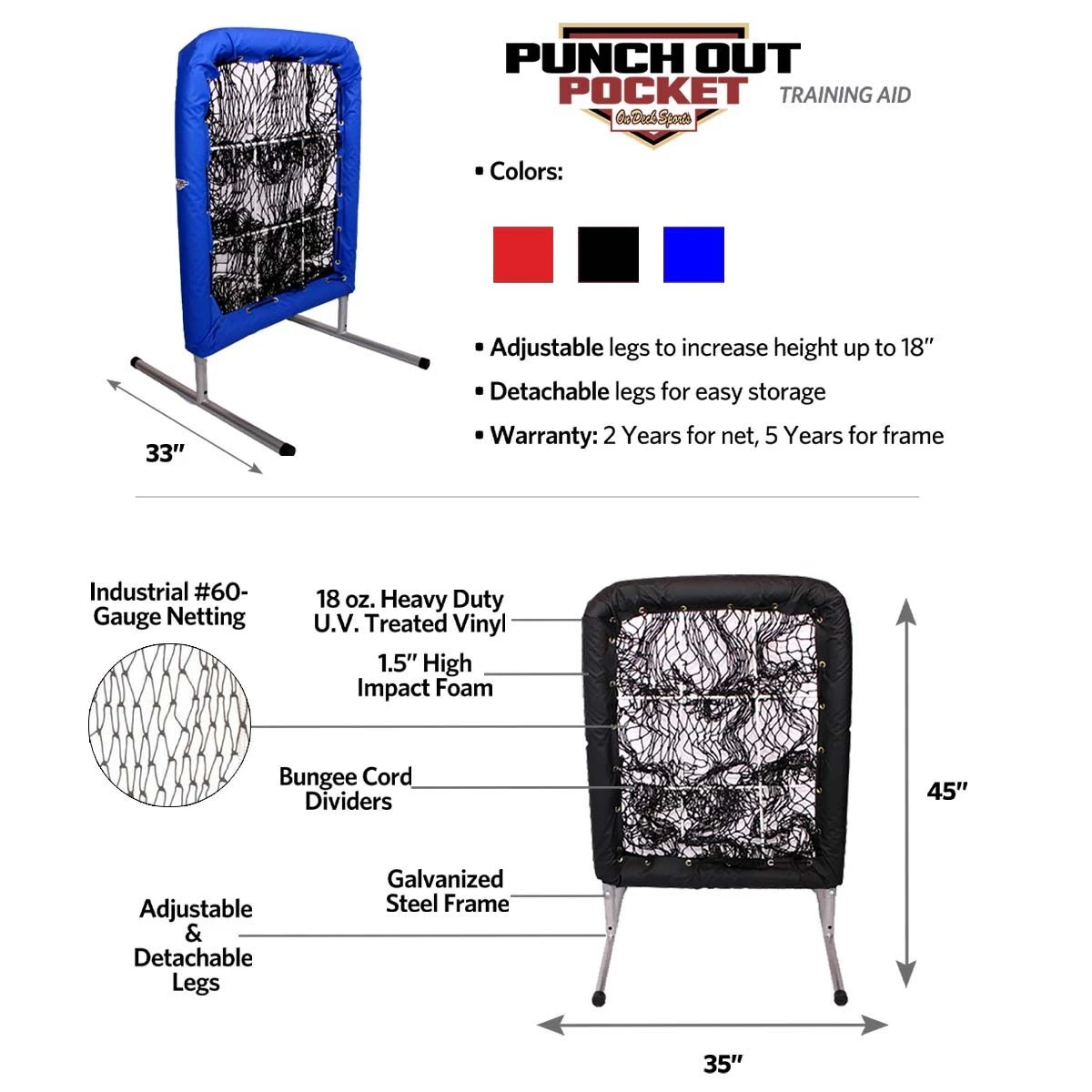 On Deck Sports Punch Out Pocket Pitching Trainer Royal 4 On Deck Sports Punch Out Pocket Pitching Trainer Royal - Image 4