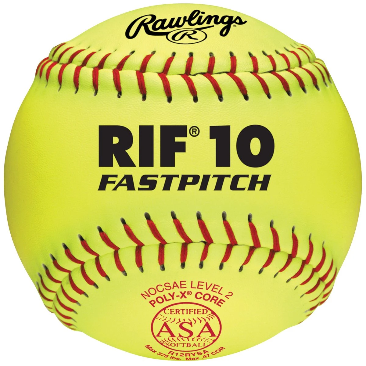 Rawlings 12" ASA RIF Level 10 Synthetic Fastpitch Softballs, R12RYSA , dz 1 Rawlings 12" ASA RIF Level 10 Synthetic Fastpitch Softballs, R12RYSA , dz
